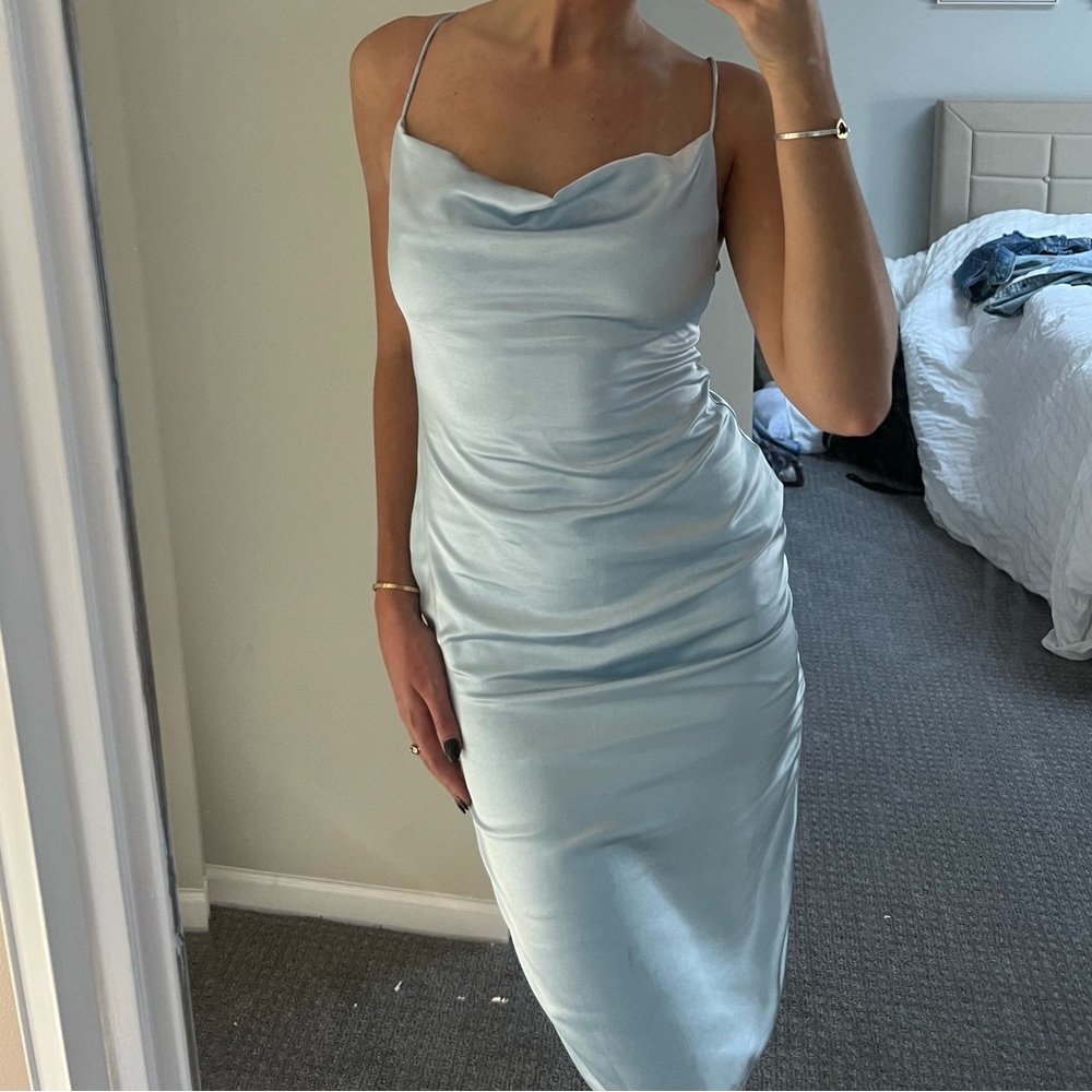 superdown blue silk midi dress